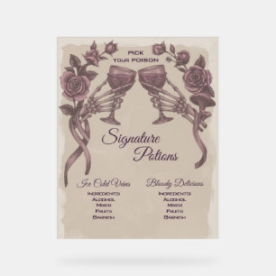 Lila gotischer Hochzeitssignature-Drink Acrylschild