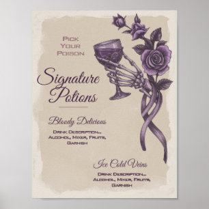 Lila gotischer Hochzeitssignature-Drink Poster