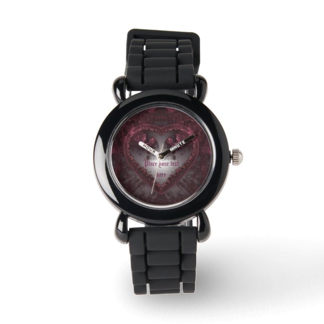 Lila gotisches Herz 001 Armbanduhr (Vorderseite)