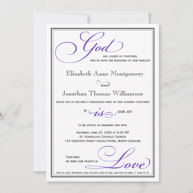 Lila Gott ist Liebe Christlich Hochzeitseinladung Einladung (Vorderseite)
