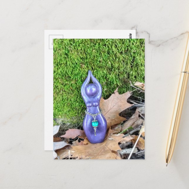 Lila Göttin im Wald Herbstleaf und Moss Postkarte (Vorderseite/Rückseite Beispiel)