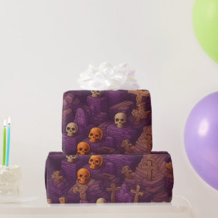 Lila Gräber Silber Bronze Schädel Halloween Geschenkpapier