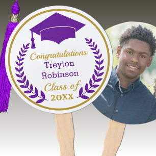 Lila Grad Cap Abschluss Foto Handfan Fächer