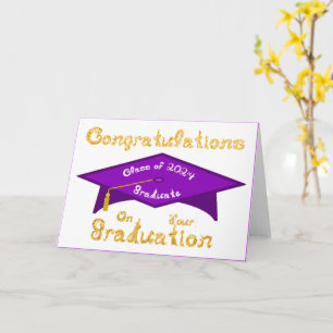 Lila Grad Cap Gold White Graduate Class 2024 Hat Karte