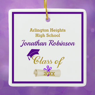 Lila Grad Cap und Diploma Keramik Keramikornament