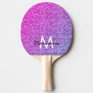 Lila Gradient Glitzer Girl Personalisiert Tischtennis Schläger