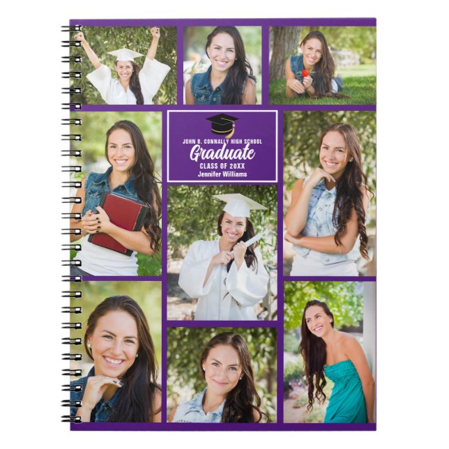 Lila Graduate Foto Collage 2023 Abschluss Geschenk Notizblock (Vorderseite)