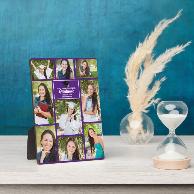 Lila Graduate Foto Collage Abschluss Keepake Fotoplatte (Seite)