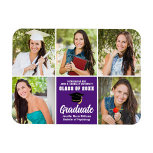 Lila Graduate Foto Collage Chic Abschluss Magnet
