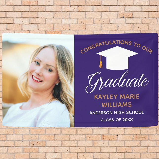 Lila Graduate Senior Foto Graduation Party Banner (Von Creator hochgeladen)