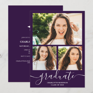 Lila Graduiertenskript 3 Fotos Abschluss Einladung