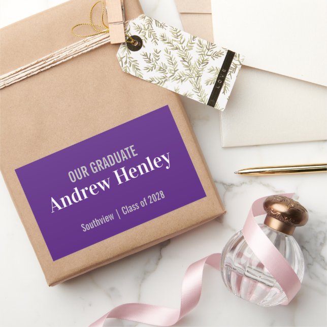 Lila Graduierungspartei für einfachen Text Rechteckiger Aufkleber (Schenken)