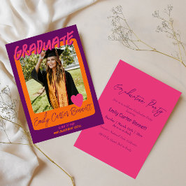 Lila Graduierungspartei für Rosa und Orange Foto Einladung