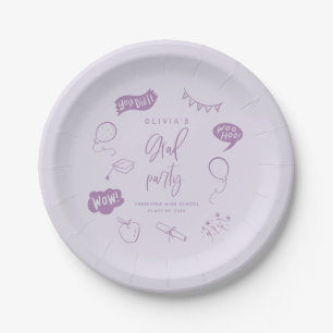Lila Graduierungspartei Quirky Grad Icons Pappteller