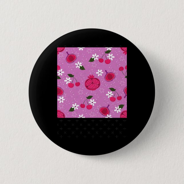 Lila Granatapfel Frucht Kirsche Blumenmuster Daisy Button (Vorderseite)