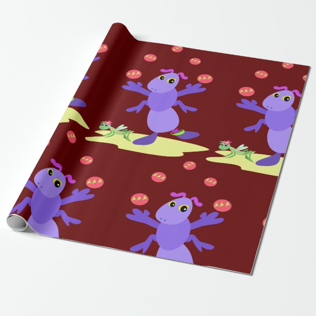 Lila Grasshopper-Guggling-Fun-Kreatur Geschenkpapier (Ungerollt)