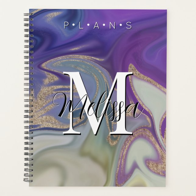 Lila-Grau-Gold-Moderne Monogram-Abstrakter Planer (Vorderseite)