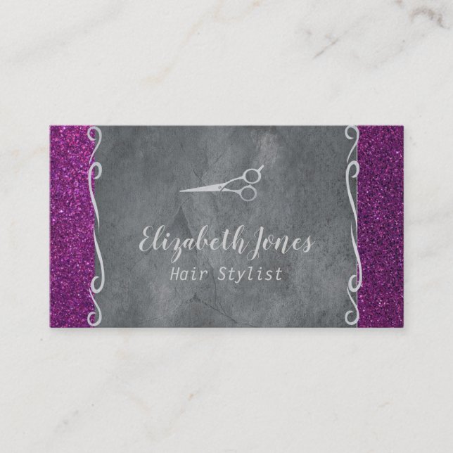 Lila Grau - Moderne Friseur Business Card Terminkarte (Vorderseite)