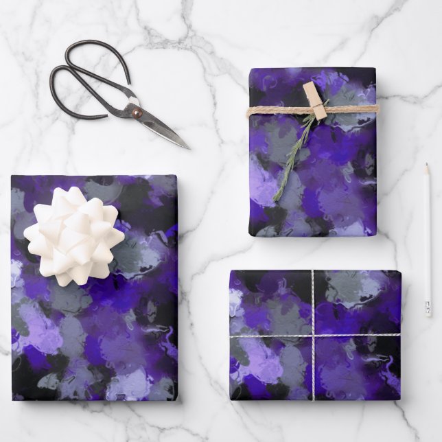 Lila, grau, schwarz und blau Abstrakt Geschenkpapier Set (Vorderseite)