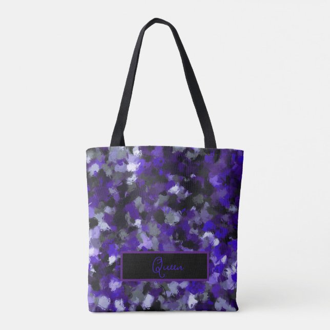 Lila, grau, schwarz und blau Abstrakt Tasche (Rückseite)