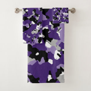 Lila Grau Schwarz Weiß Tarnung Camouflage Druck Badhandtuch Set