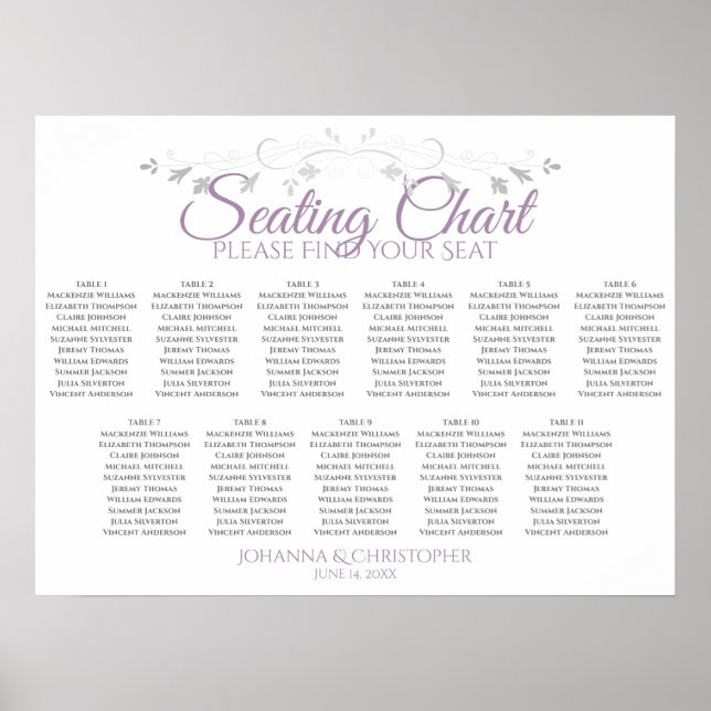 Lila-graue 11 Tabelle Hochzeitskarte Poster (Vorne)