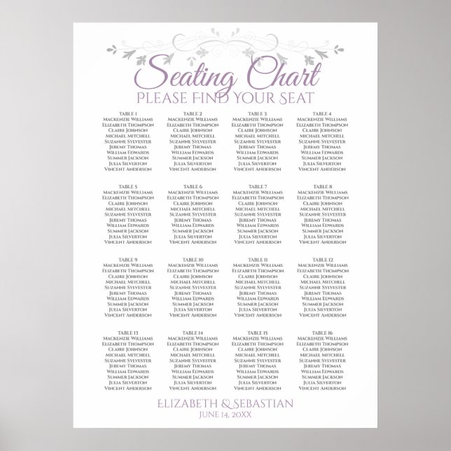 Lila-graue 16 Tabelle Hochzeitstabelle Poster (Vorne)