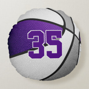 lila graue Basketballmannschaft farbenfrohe Sportd Rundes Kissen