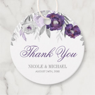 Lila graue Blume Hochzeit Danke Geschenkanhänger