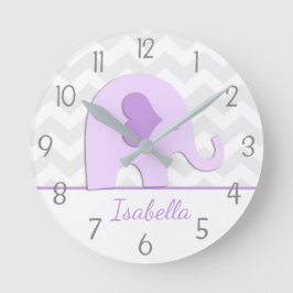 Lila graue Elefant-Kinderzimmer-Wand-Uhr Runde Wanduhr