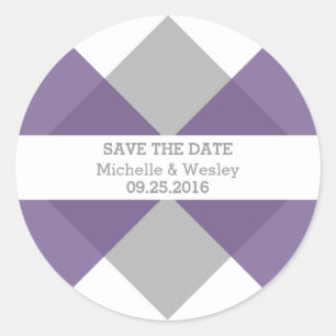 Lila graue geometrische Triade Save the Date Stick Runder Aufkleber