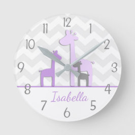 Lila Graue Giraffe Kinderzimmer Wall Clock Runde Wanduhr