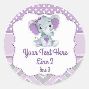 Lila Graue Girl Elephant Peanut Round Sticker