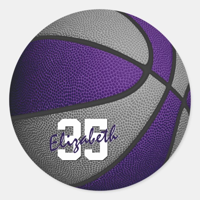 lila graue Girls Basketballmannschaften Runder Aufkleber (Vorderseite)