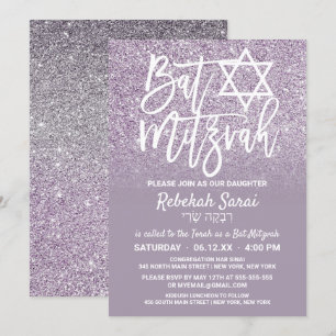 Lila graue Imitat Glitzer Ombre Bat Mitzvah Einladung