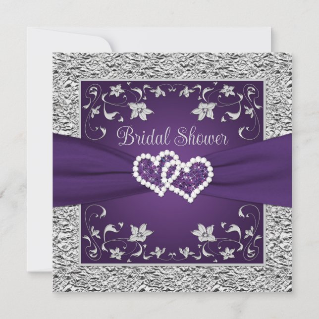 Lila, graue Liebe Herz Bridal Dusche Einladung (Vorderseite)