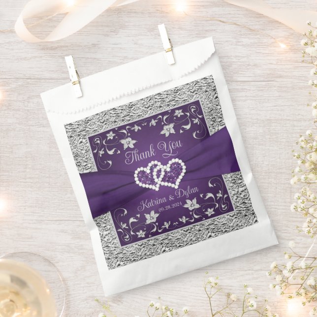 Lila, graue Liebe Herz Gastgeschenk Hochzeit Tasch Geschenktütchen (Ausgeschnitten)