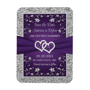 Lila, graue Liebe Herz Hochzeit speichern das Datu Magnet