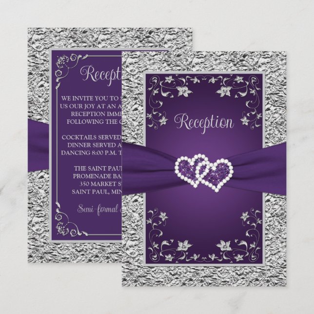 Lila, graue Liebe Herz-Hochzeitskarte RSVP Karte (Vorne/Hinten)