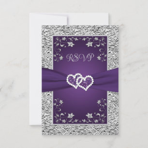 Lila, graue Liebe Herz (KLEIN) Hochzeitsrampe RSVP Karte