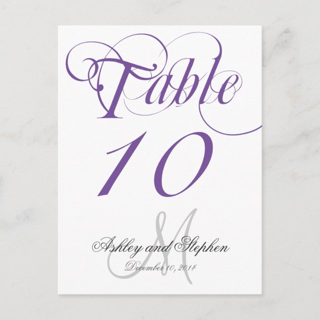 Lila graue Monogramm-Hochzeitkarte für die Tischnu Postkarte (Vorderseite)