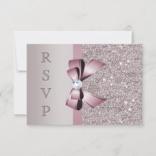 Lila Graue Pailletten Diamanten Schleife RSVP Karte