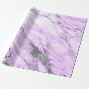 Lila Graue silberweiße Marmorplatte Shiny Glam Geschenkpapier