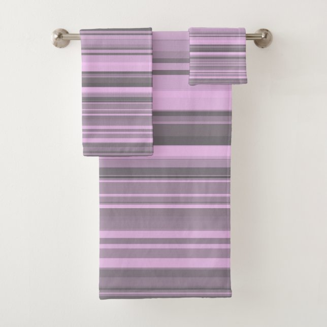 Lila graue Streifen Badhandtuch Set (Insitu)