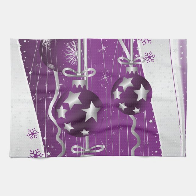 Lila, graue Weihnachtsbälle Sterne und Schneeflock Küchentuch (Horizontal)