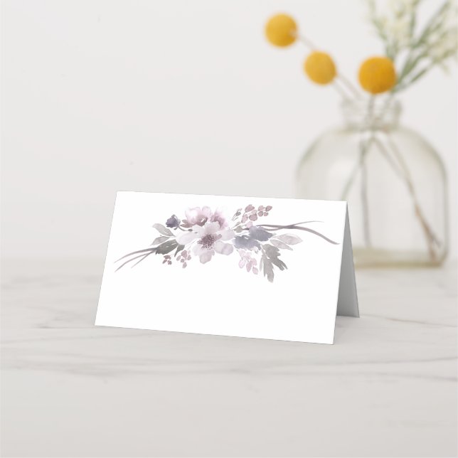Lila graue Winter Floral Wedding Verlobung Platzkarte (Vorderseite)