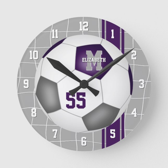 lila Grauer Mannschaftsfarben, Lack- und Fußball Runde Wanduhr (Vorderseite)