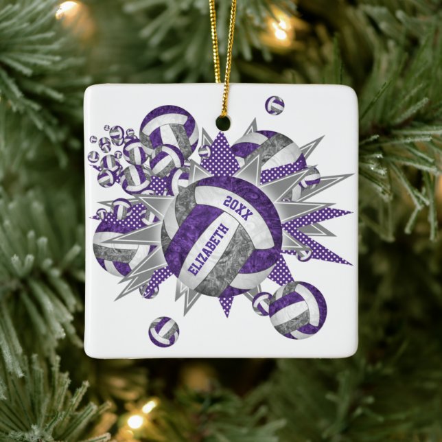 lila Grauer Volleyball-Blowout-Sport Keramikornament (Baum)