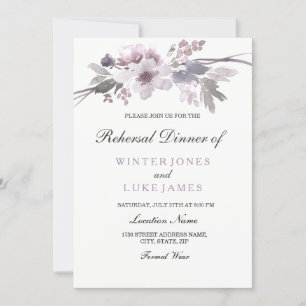 Lila Grauer Winter florales Hochzeitessen Probe Di Einladung