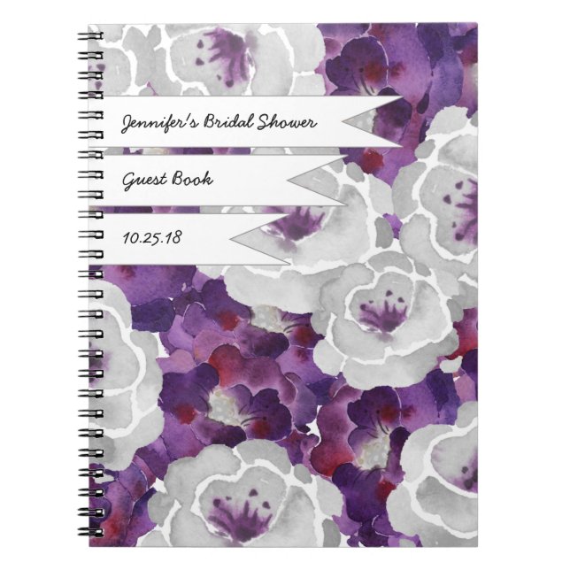 Lila graues BlumenBrautpartygastbuch Notizblock (Vorderseite)